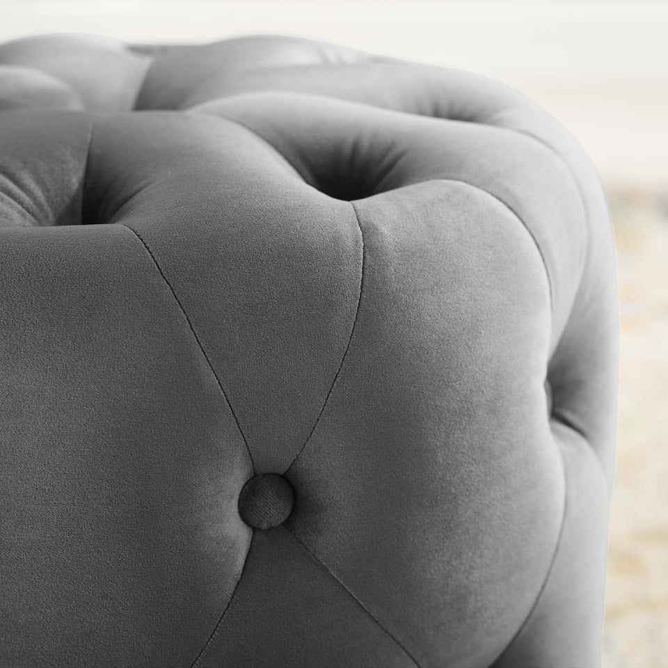 Anthem Tufted Button Round Performance Velvet Ottoman.