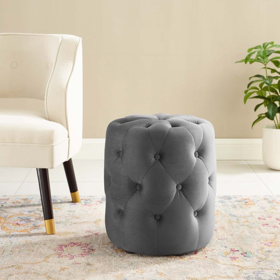 Anthem Tufted Button Round Performance Velvet Ottoman.