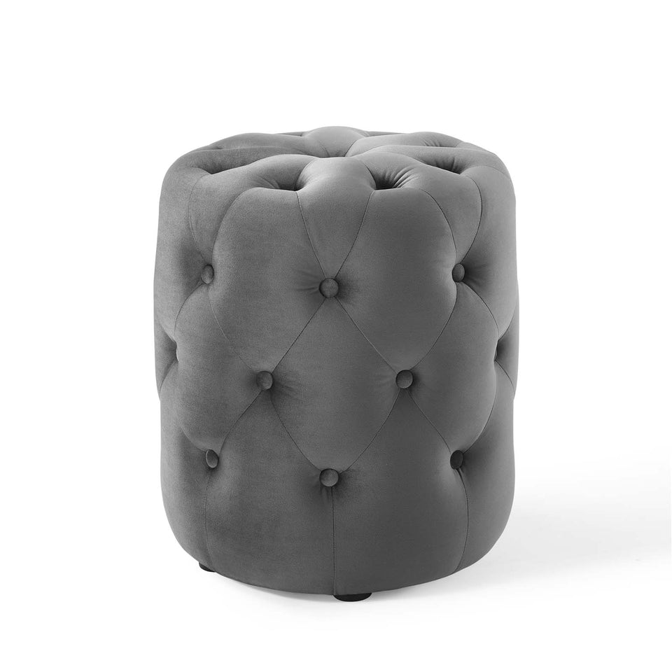 Anthem Tufted Button Round Performance Velvet Ottoman.