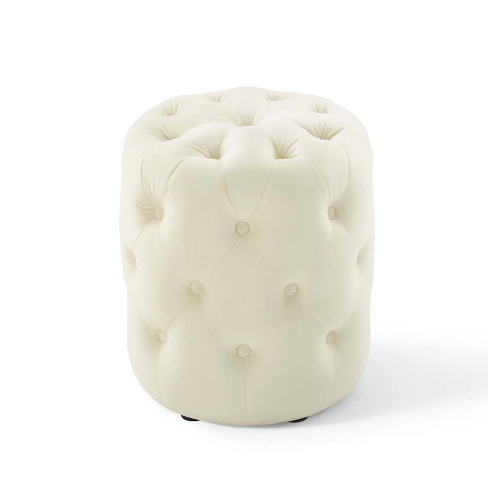 Anthem Tufted Button Round Performance Velvet Ottoman.