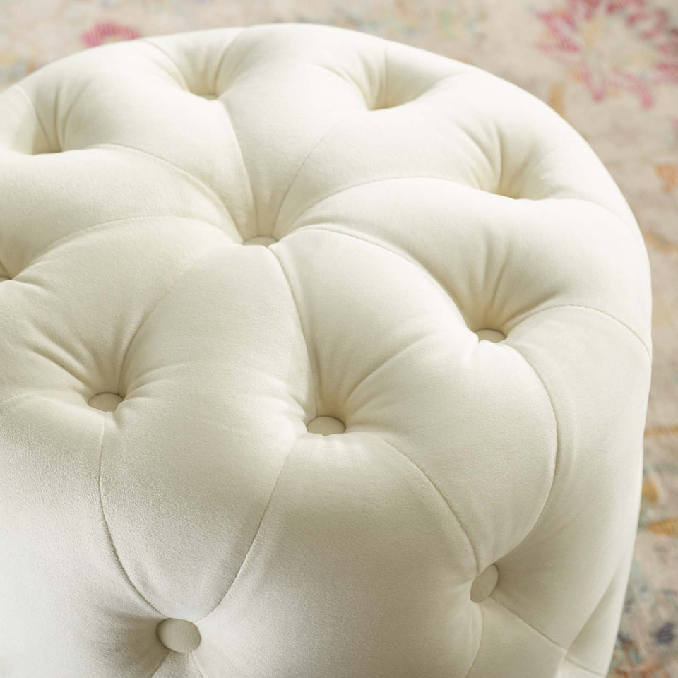 Anthem Tufted Button Round Performance Velvet Ottoman.