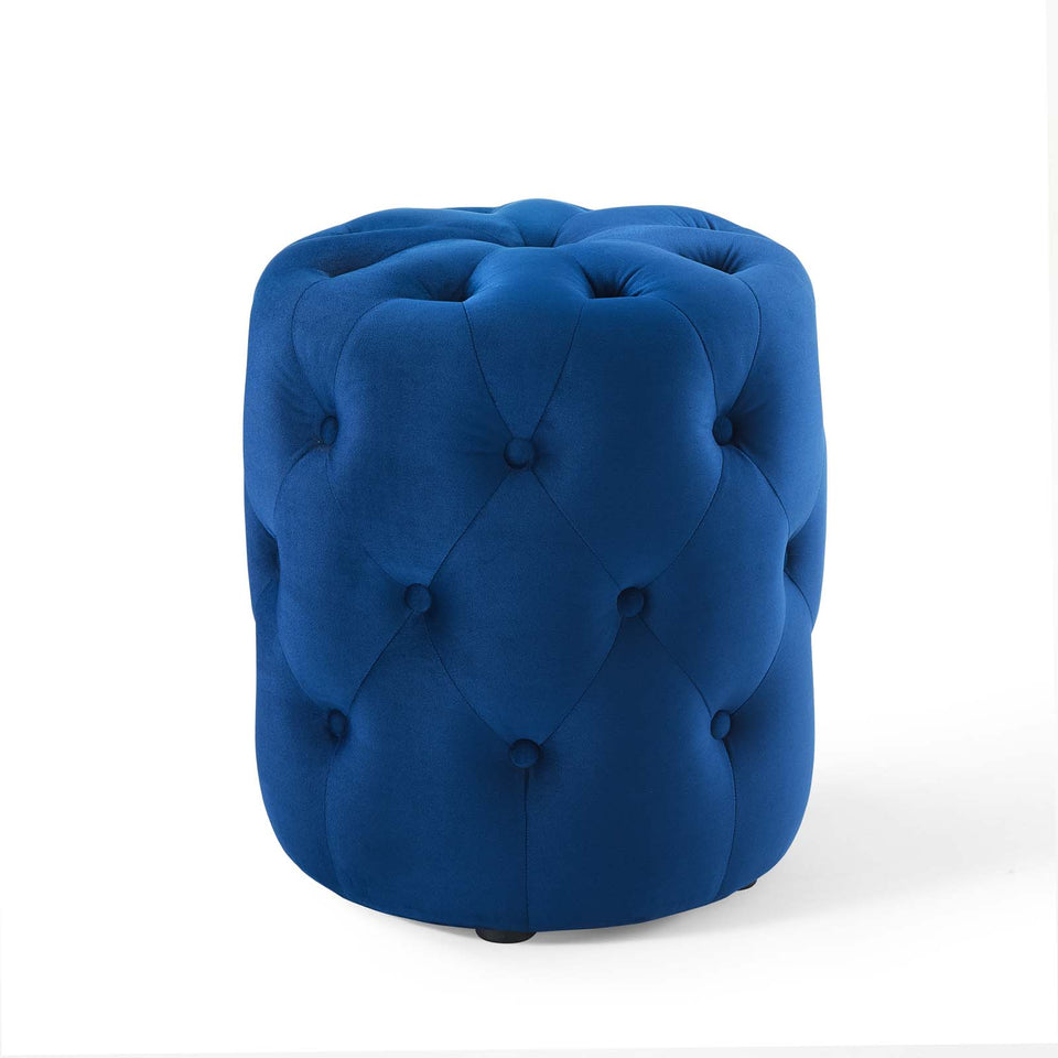 Anthem Tufted Button Round Performance Velvet Ottoman.