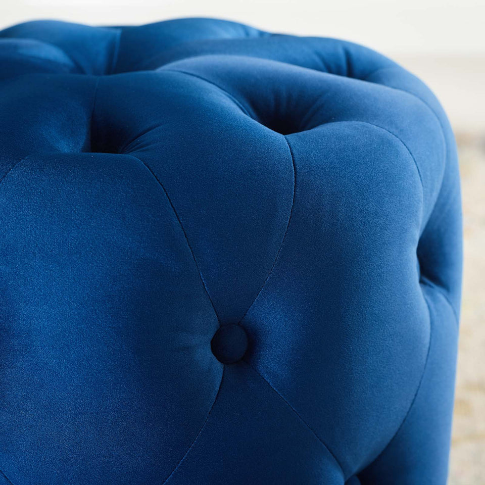 Anthem Tufted Button Round Performance Velvet Ottoman.