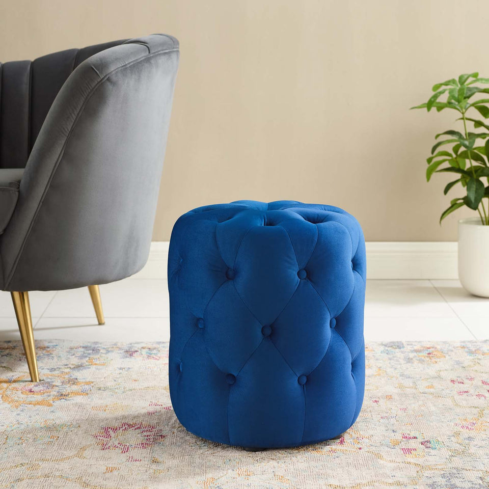 Anthem Tufted Button Round Performance Velvet Ottoman.