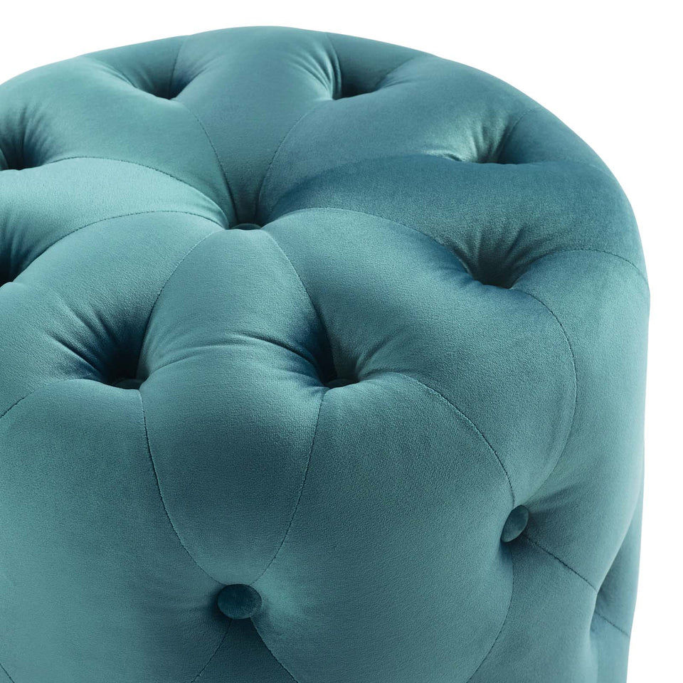 Anthem Tufted Button Round Performance Velvet Ottoman.
