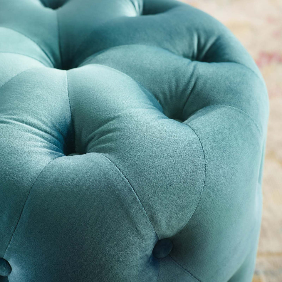 Anthem Tufted Button Round Performance Velvet Ottoman.