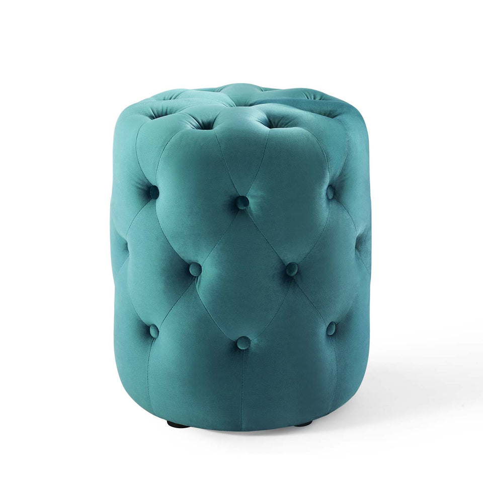 Anthem Tufted Button Round Performance Velvet Ottoman.