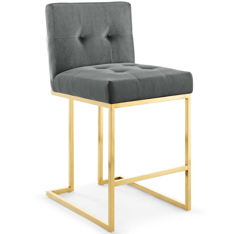 Privy Gold Stainless Steel Performance Velvet Counter Stool in Gold.