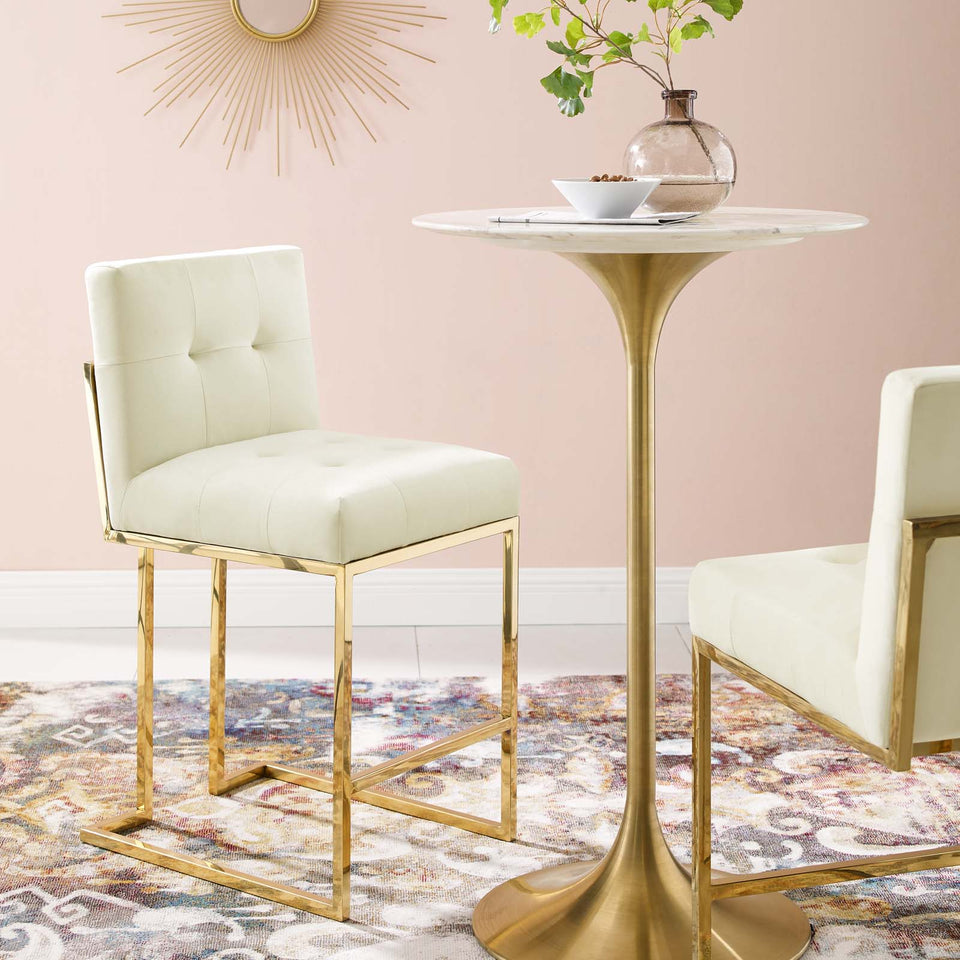 Privy Gold Stainless Steel Performance Velvet Counter Stool in Gold.