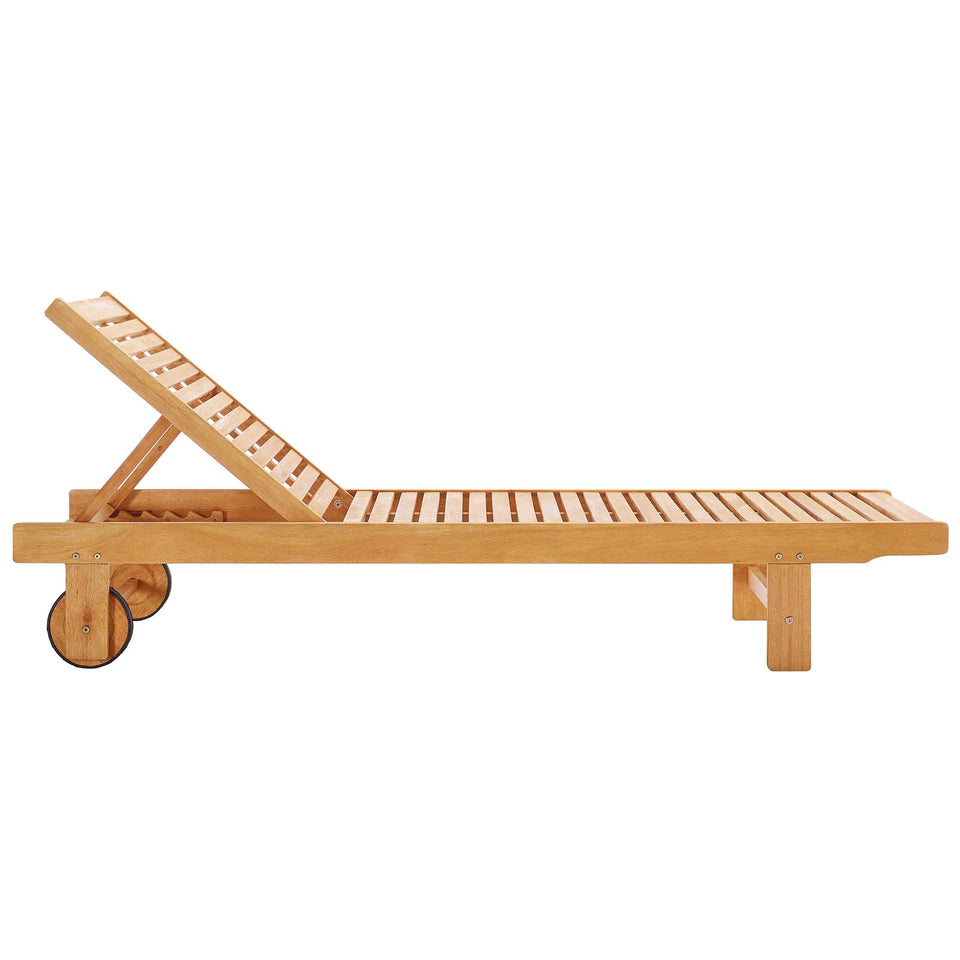 Hatteras Outdoor Patio Eucalyptus Wood Chaise Lounge Set of 2 in Natural.