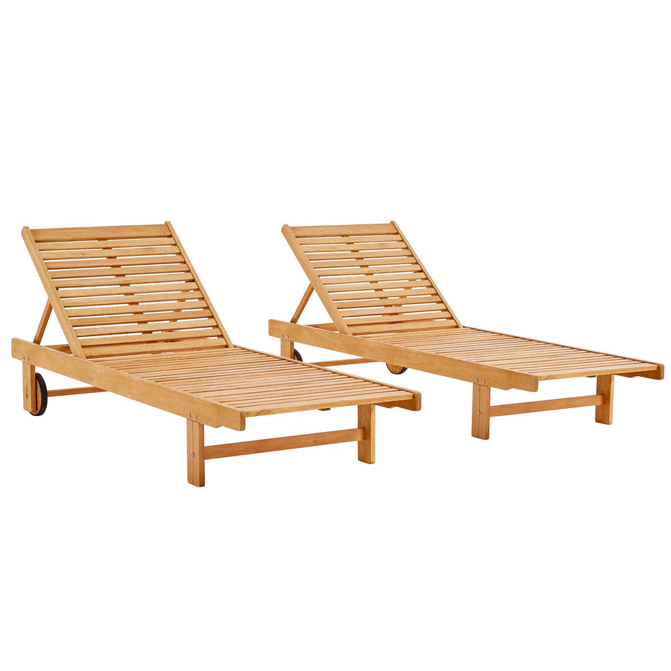 Hatteras Outdoor Patio Eucalyptus Wood Chaise Lounge Set of 2 in Natural.
