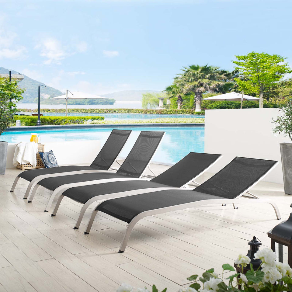 Savannah Outdoor Patio Mesh Chaise Lounge Set of 4.