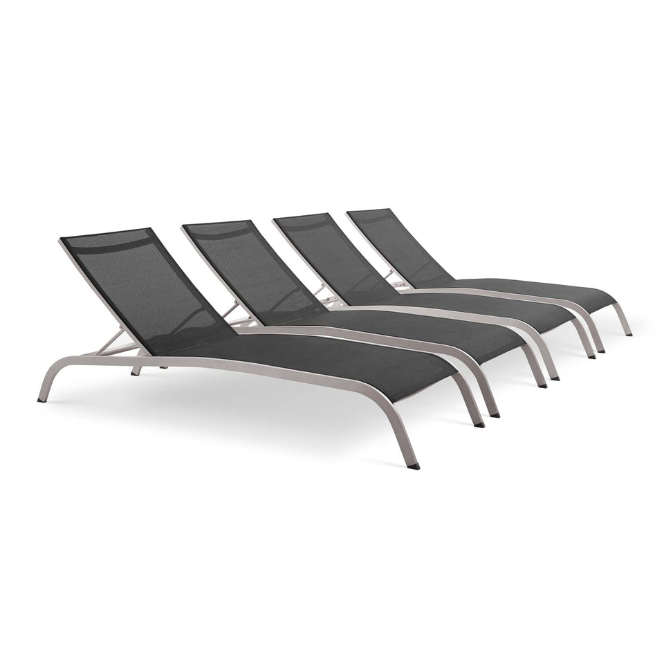 Savannah Outdoor Patio Mesh Chaise Lounge Set of 4.