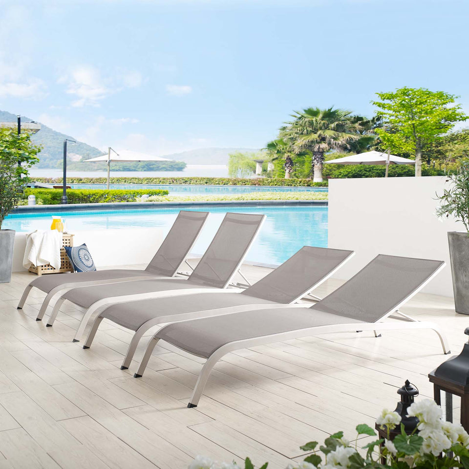 Savannah Outdoor Patio Mesh Chaise Lounge Set of 4.