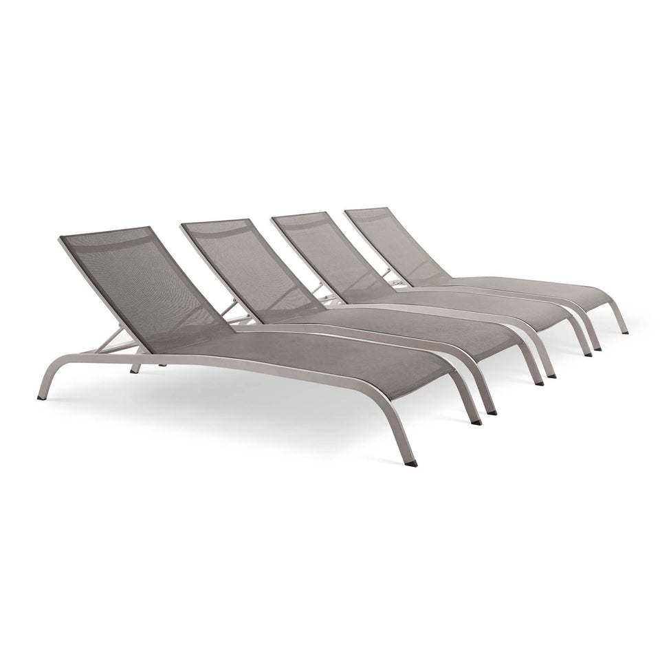 Savannah Outdoor Patio Mesh Chaise Lounge Set of 4.