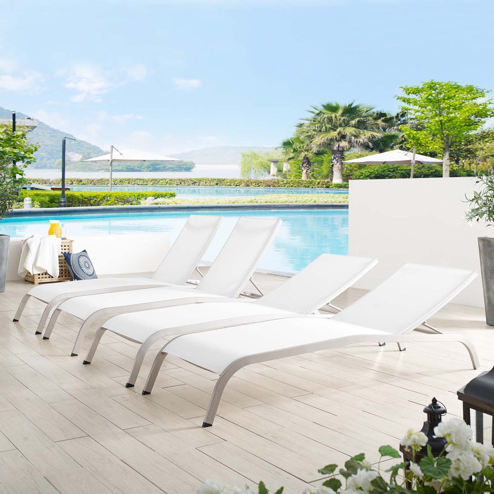 Savannah Outdoor Patio Mesh Chaise Lounge Set of 4.