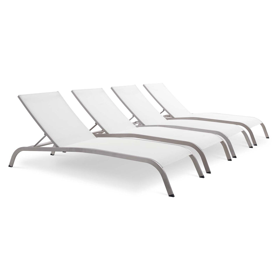 Savannah Outdoor Patio Mesh Chaise Lounge Set of 4.