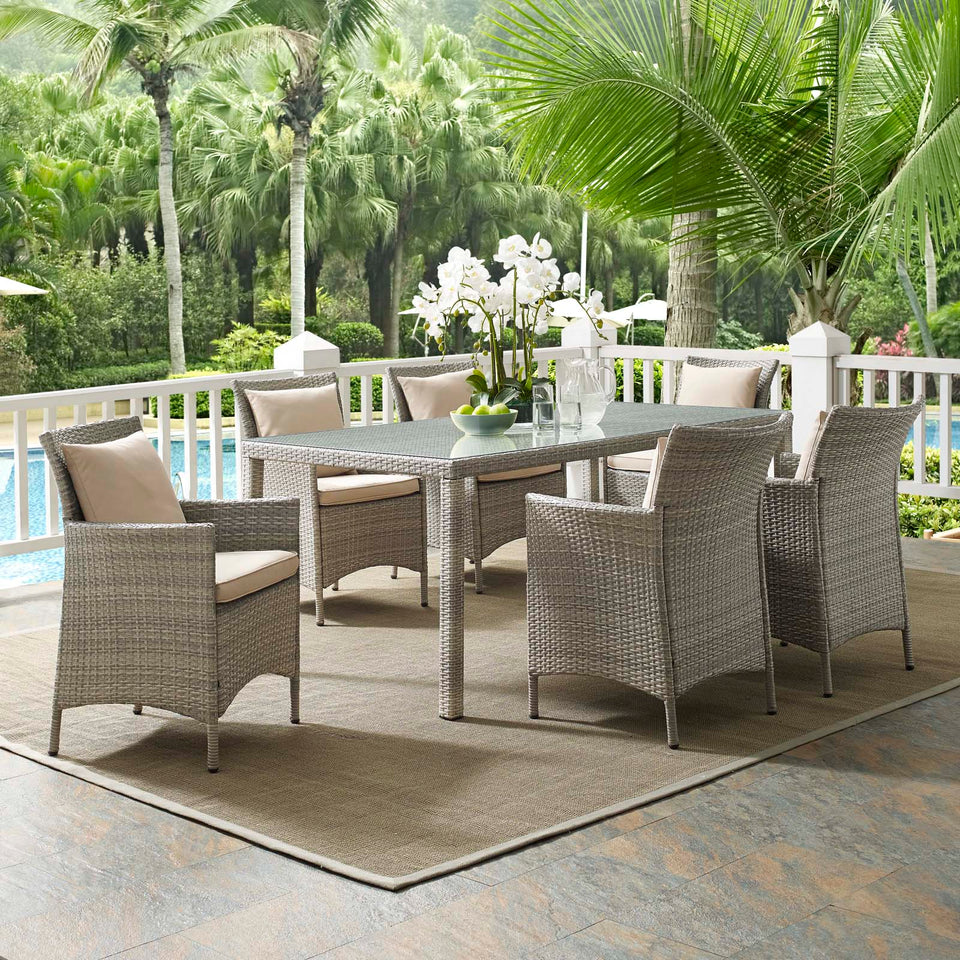 Conduit 7 Piece Outdoor Patio Wicker Rattan Dining Set.