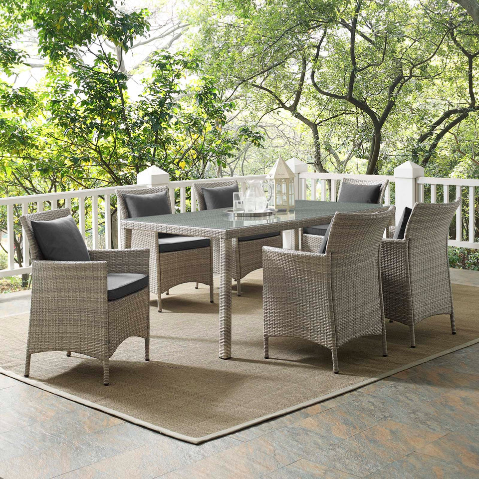 Conduit 7 Piece Outdoor Patio Wicker Rattan Dining Set.