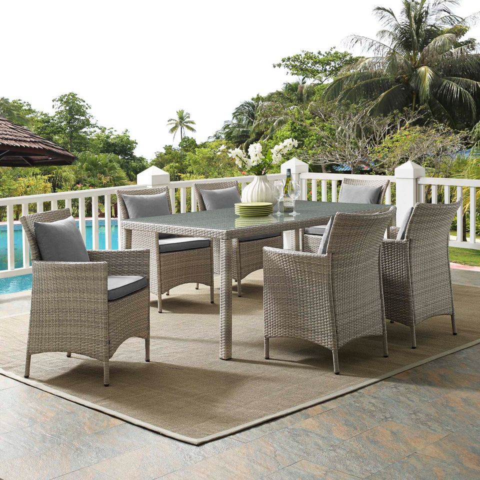 Conduit 7 Piece Outdoor Patio Wicker Rattan Dining Set.
