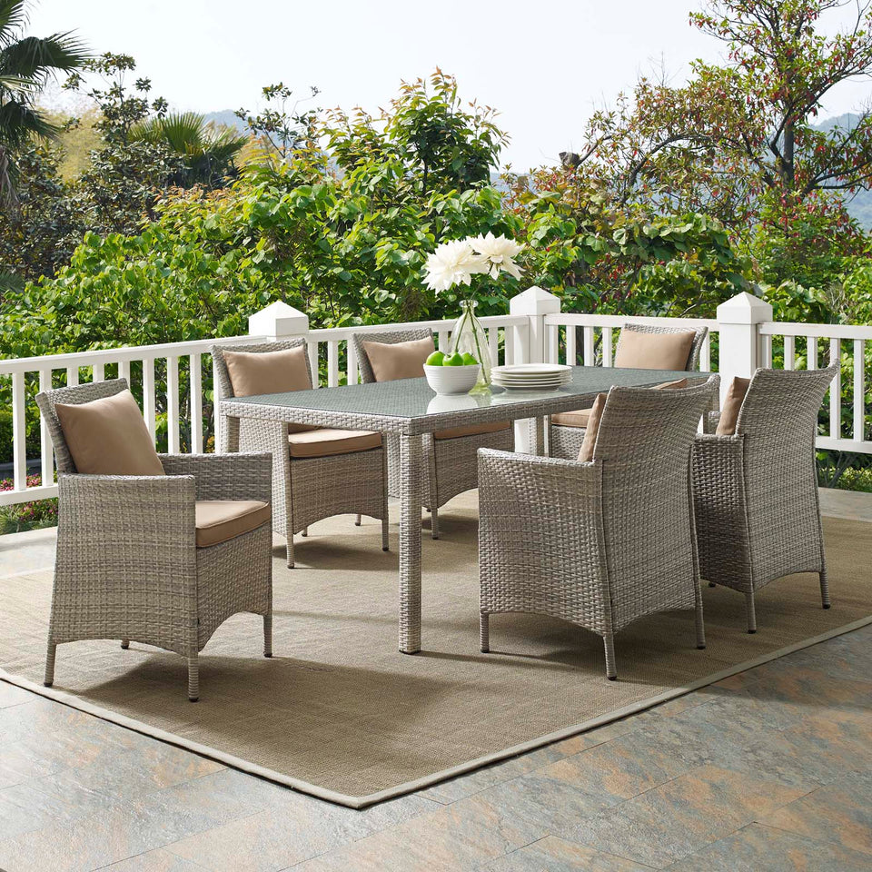Conduit 7 Piece Outdoor Patio Wicker Rattan Dining Set.