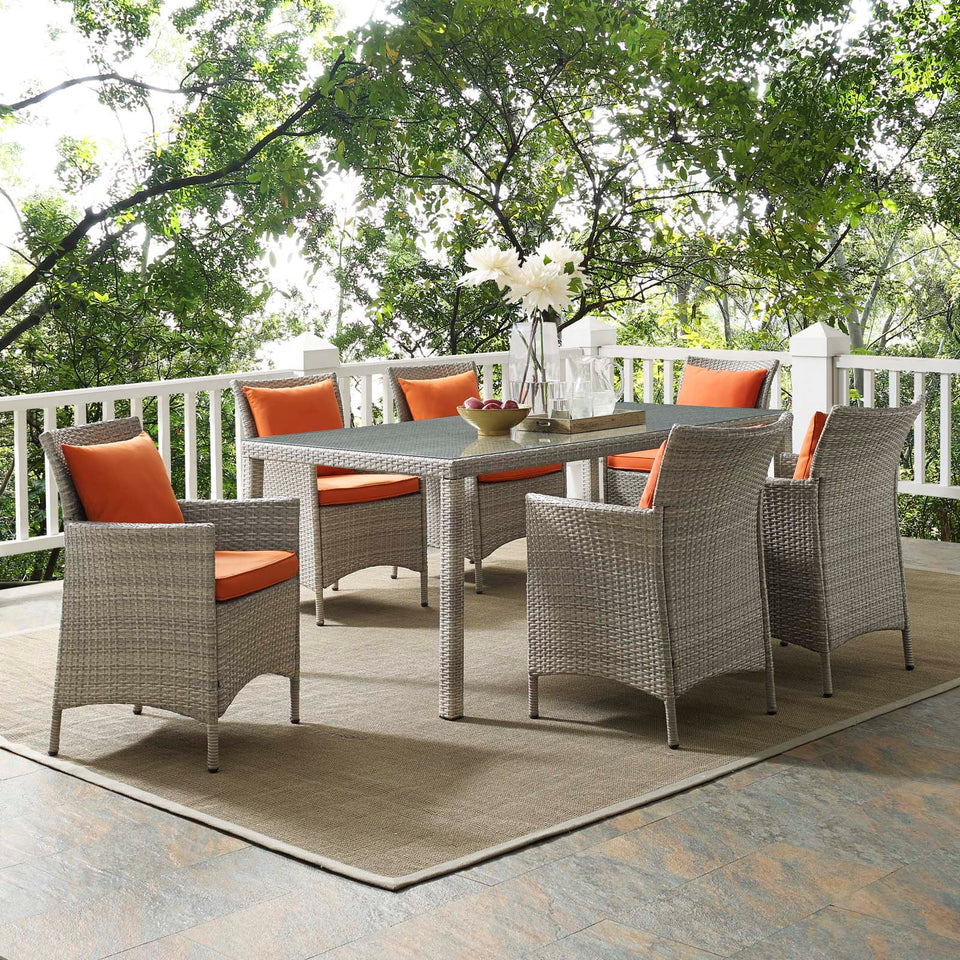 Conduit 7 Piece Outdoor Patio Wicker Rattan Dining Set.