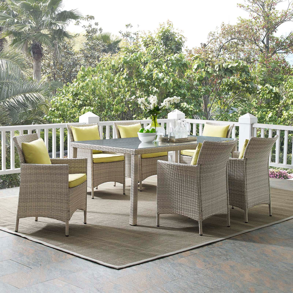 Conduit 7 Piece Outdoor Patio Wicker Rattan Dining Set.