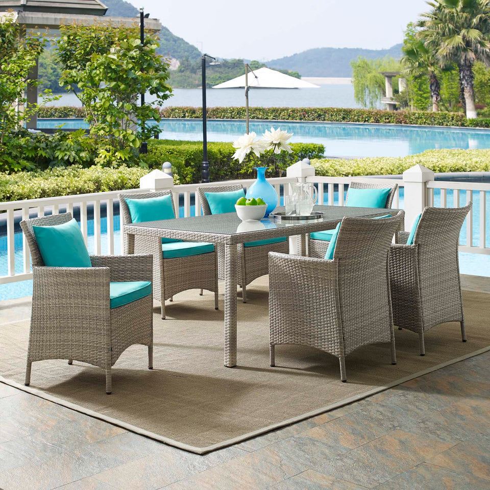 Conduit 7 Piece Outdoor Patio Wicker Rattan Dining Set.
