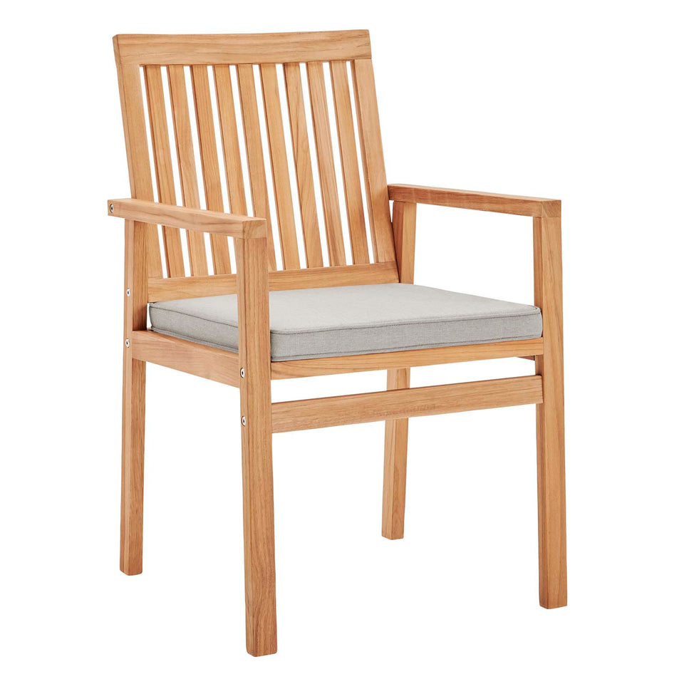 Farmstay 5 Piece Outdoor Patio Teak Wood Dining Set in Natural Taupe.