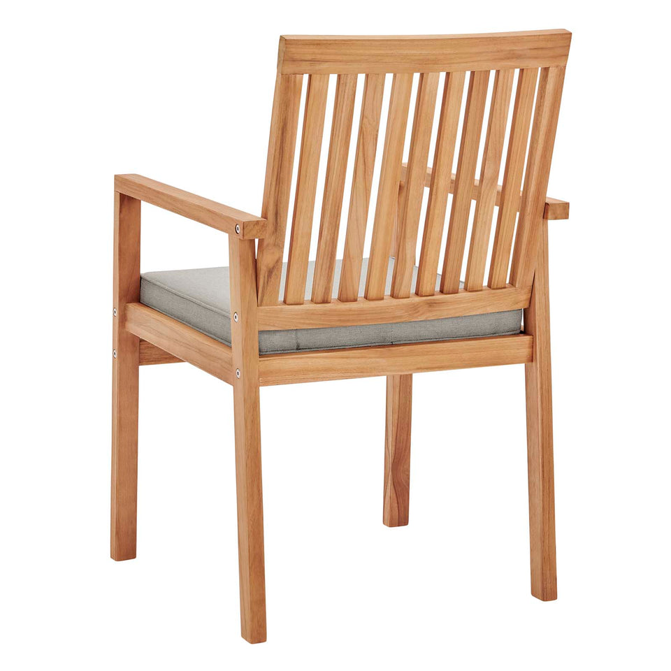 Farmstay 5 Piece Outdoor Patio Teak Wood Dining Set in Natural Taupe.