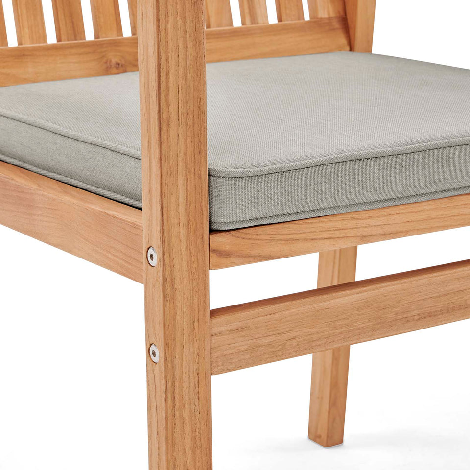 Farmstay 5 Piece Outdoor Patio Teak Wood Dining Set in Natural Taupe.