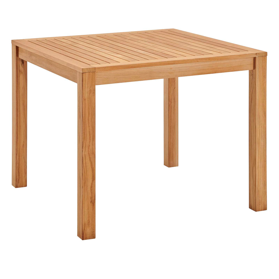 Farmstay 5 Piece Outdoor Patio Teak Wood Dining Set in Natural Taupe.