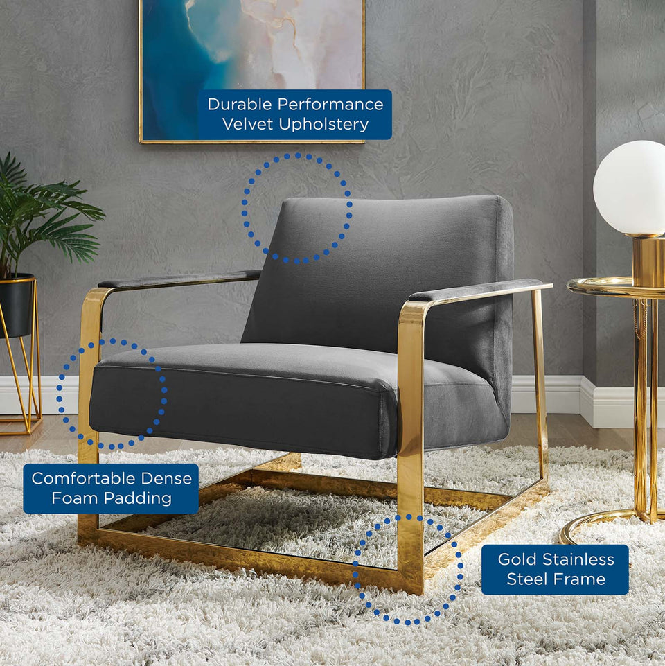 Seg Performance Velvet Accent Chair in Gold.