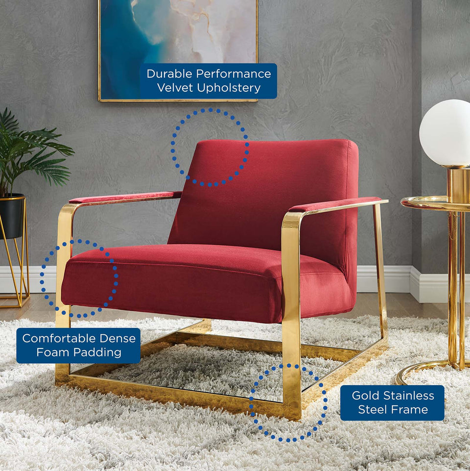 Seg Performance Velvet Accent Chair in Gold.