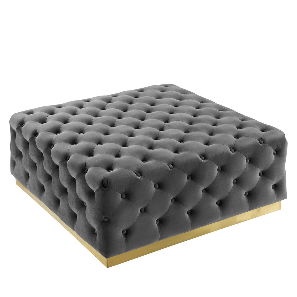 Ensconce Tufted Performance Velvet Square Ottoman.