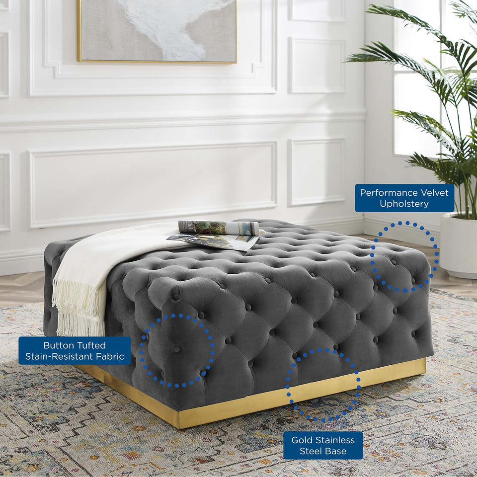 Ensconce Tufted Performance Velvet Square Ottoman.