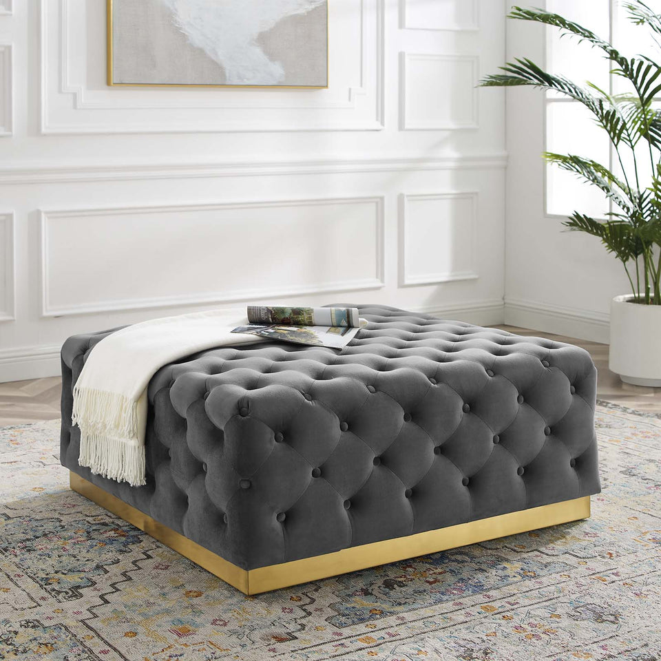 Ensconce Tufted Performance Velvet Square Ottoman.