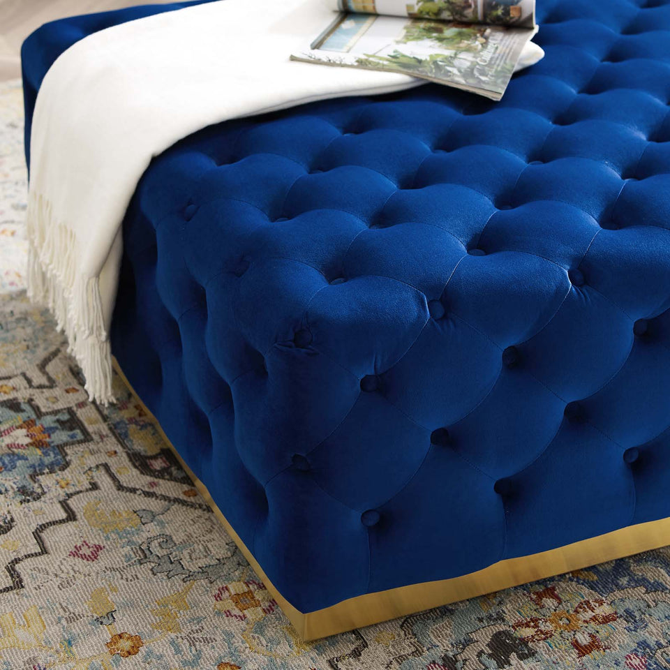 Ensconce Tufted Performance Velvet Square Ottoman.