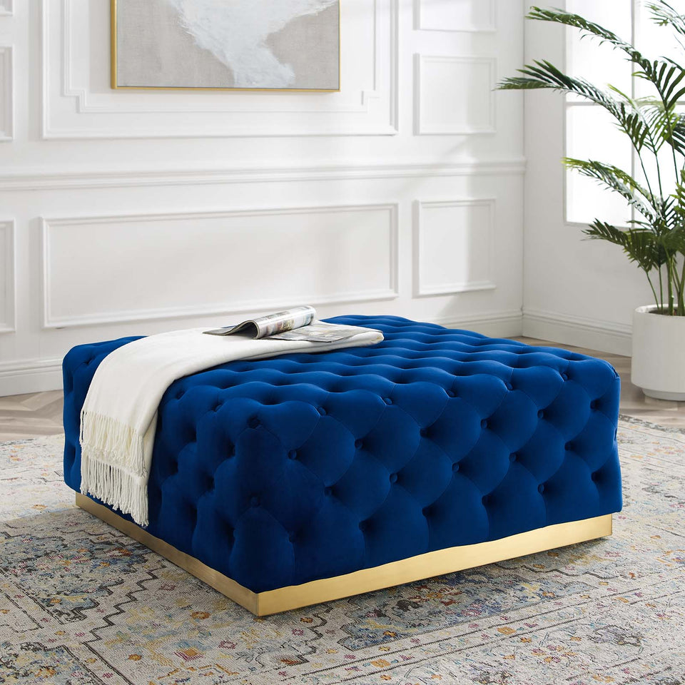 Ensconce Tufted Performance Velvet Square Ottoman.
