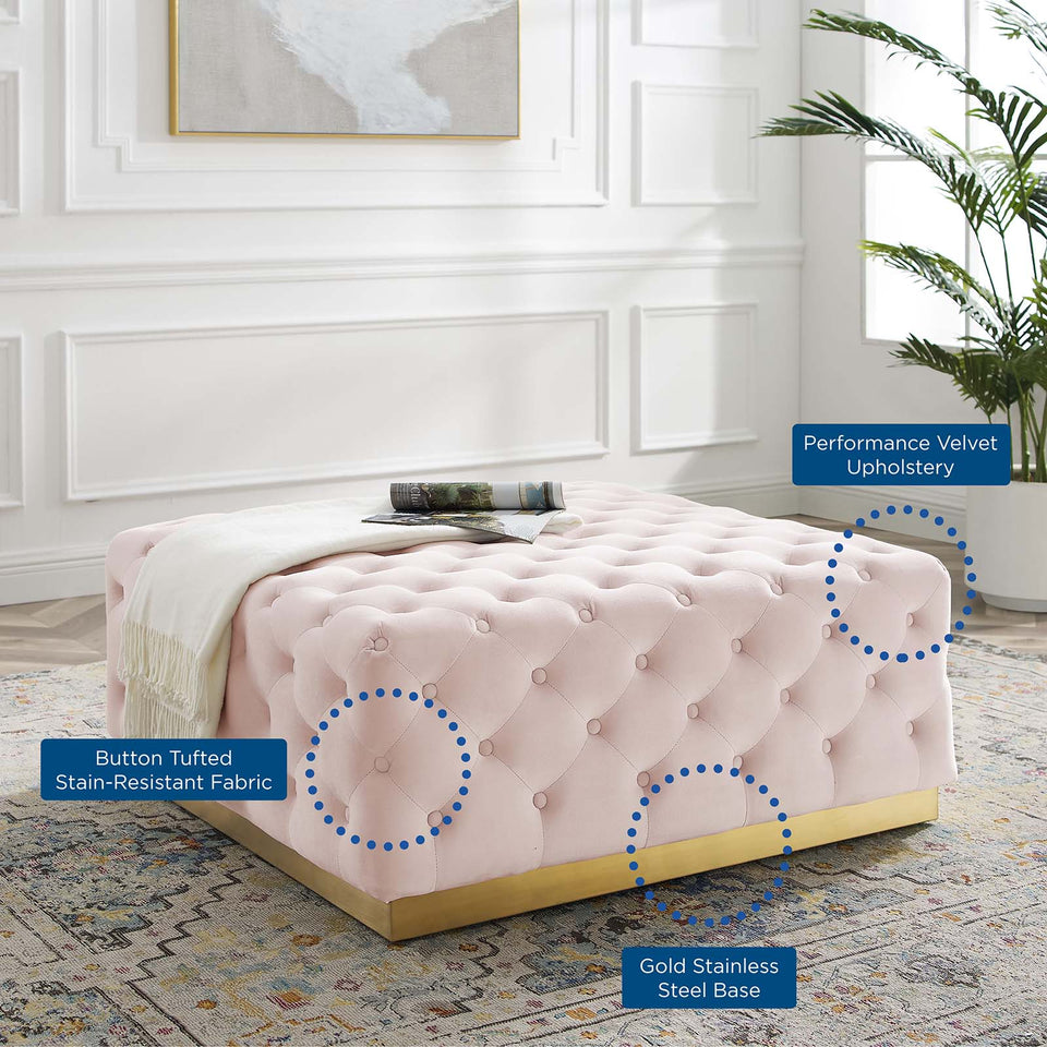 Ensconce Tufted Performance Velvet Square Ottoman.