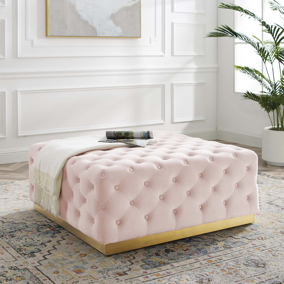 Ensconce Tufted Performance Velvet Square Ottoman.