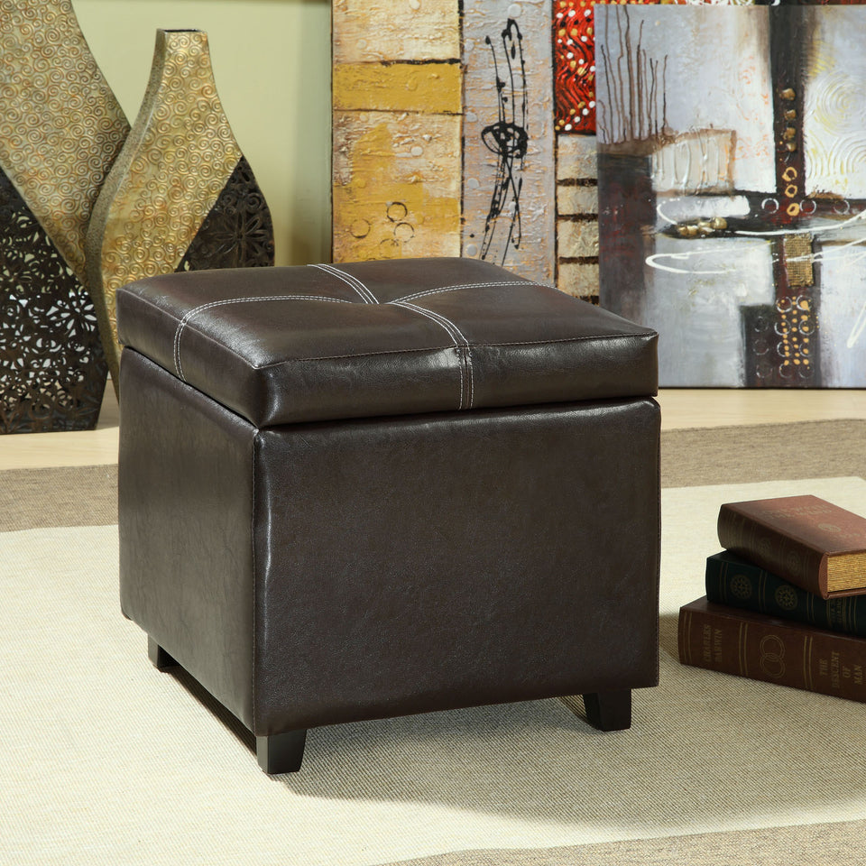 Treasure Upholstered Vinyl Ottoman in Espresso.