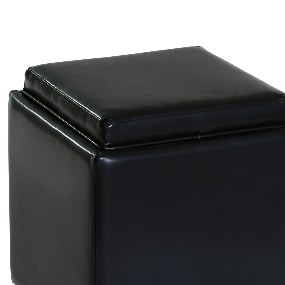 Rainbow Contemporary Storage Ottoman With Tray in Black Bonded Leather