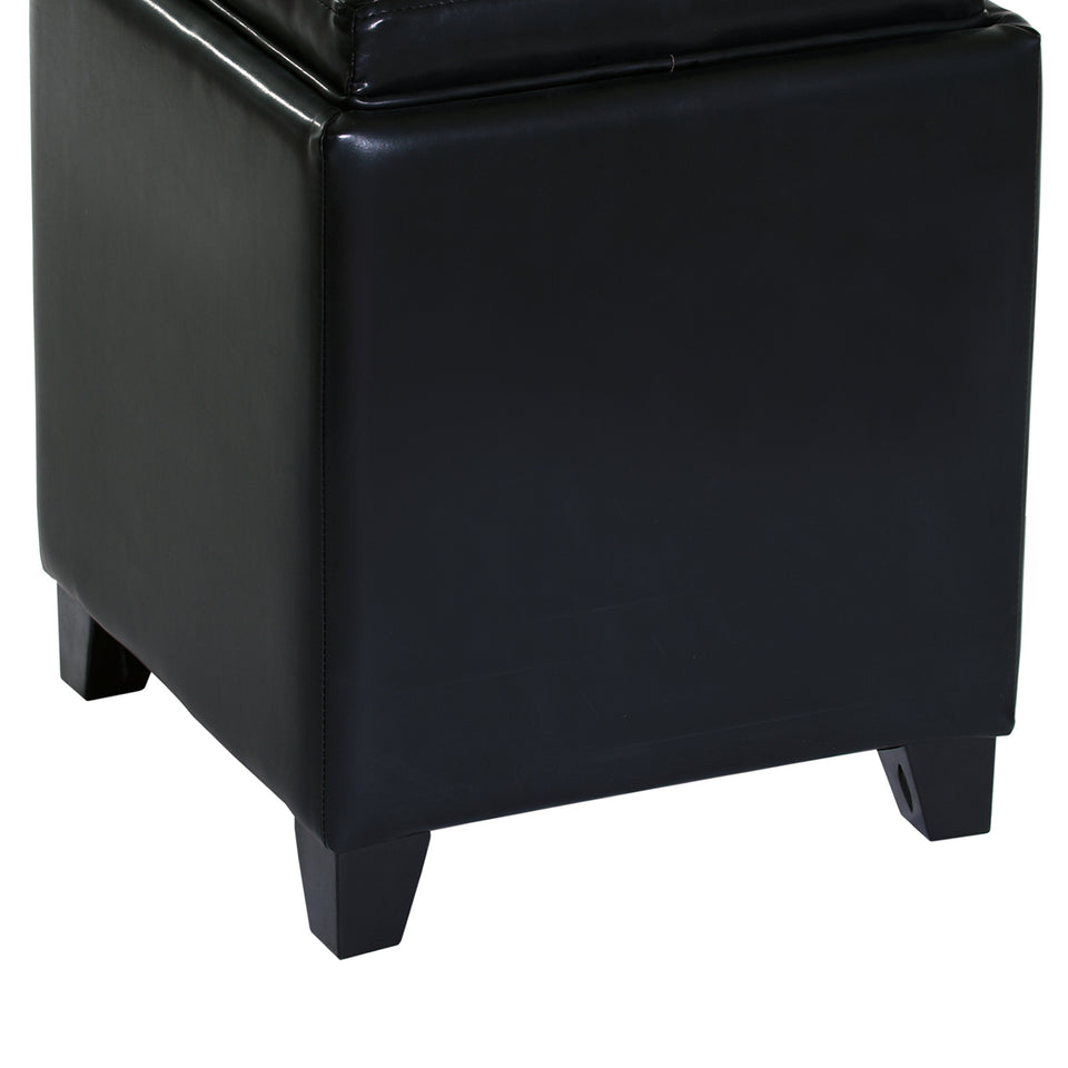 Rainbow Contemporary Storage Ottoman With Tray in Black Bonded Leather