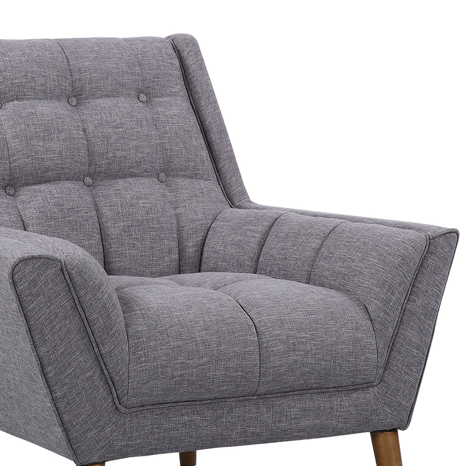 Cobra Mid-Century Modern Chair in Dark Gray Linen and Walnut Legs