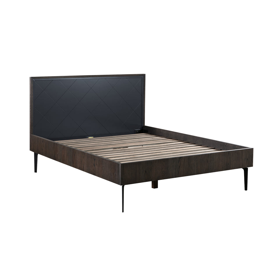 Cross Solid Oak and Metal King or Queen Platform Bed Frame