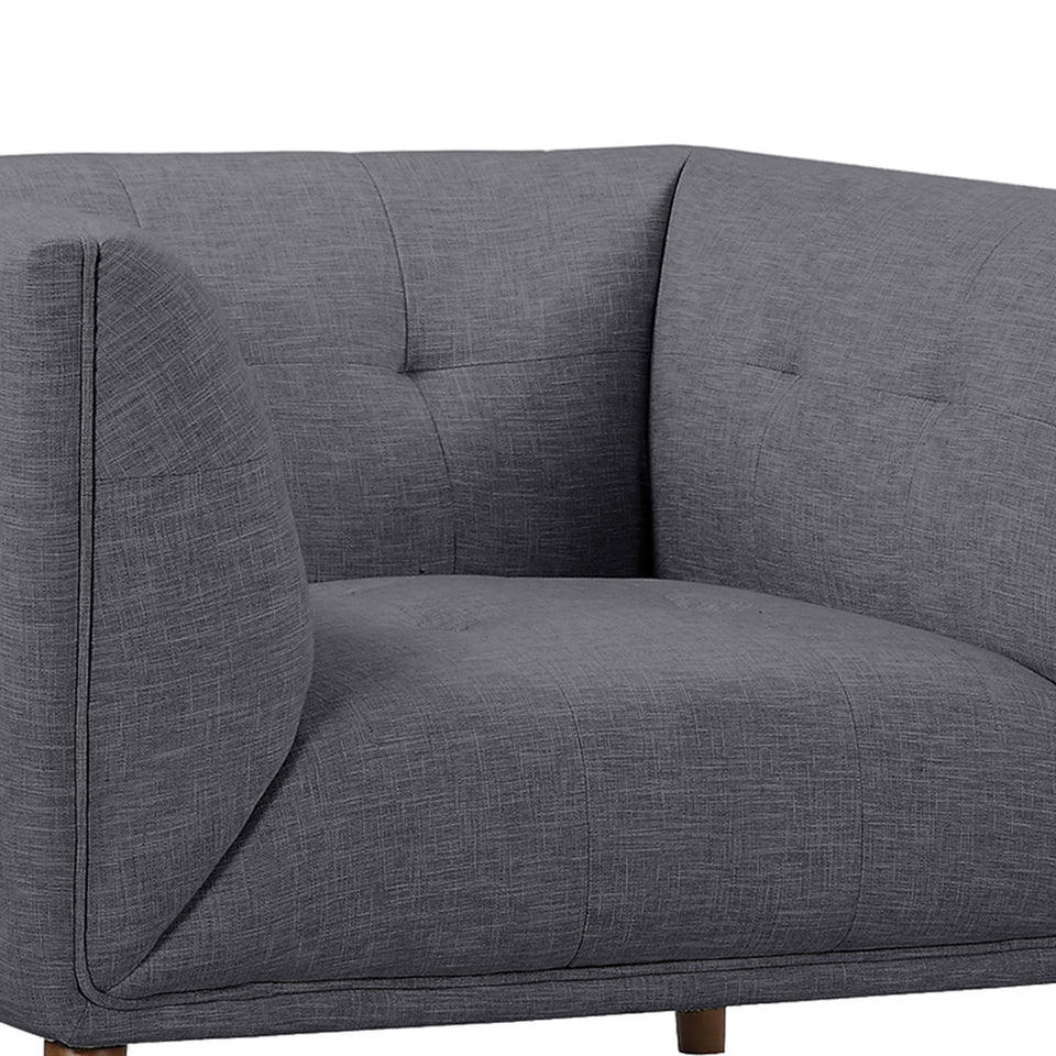 Hudson Mid-Century Button-Tufted Chair in Dark Gray Linen and Walnut Legs