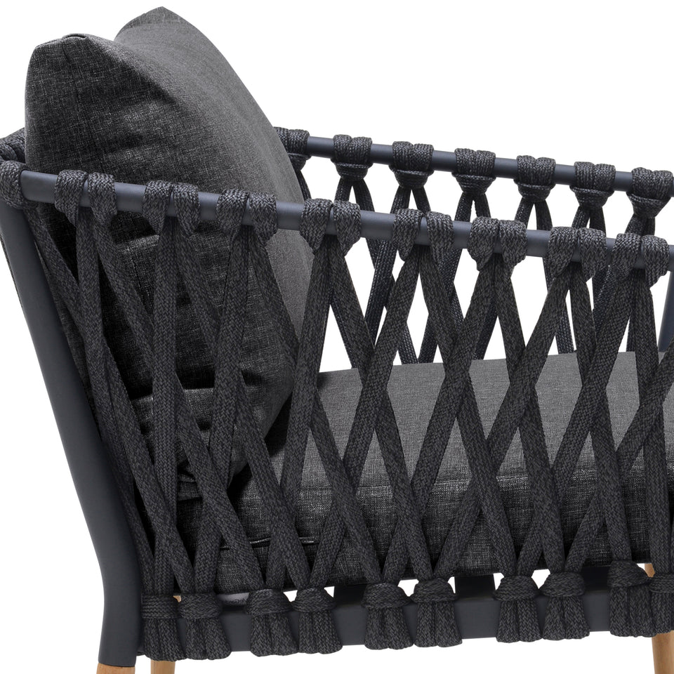 Ipanema Outdoor Teak Wood and Rope Lounge Chair with Dark Grey Olefin