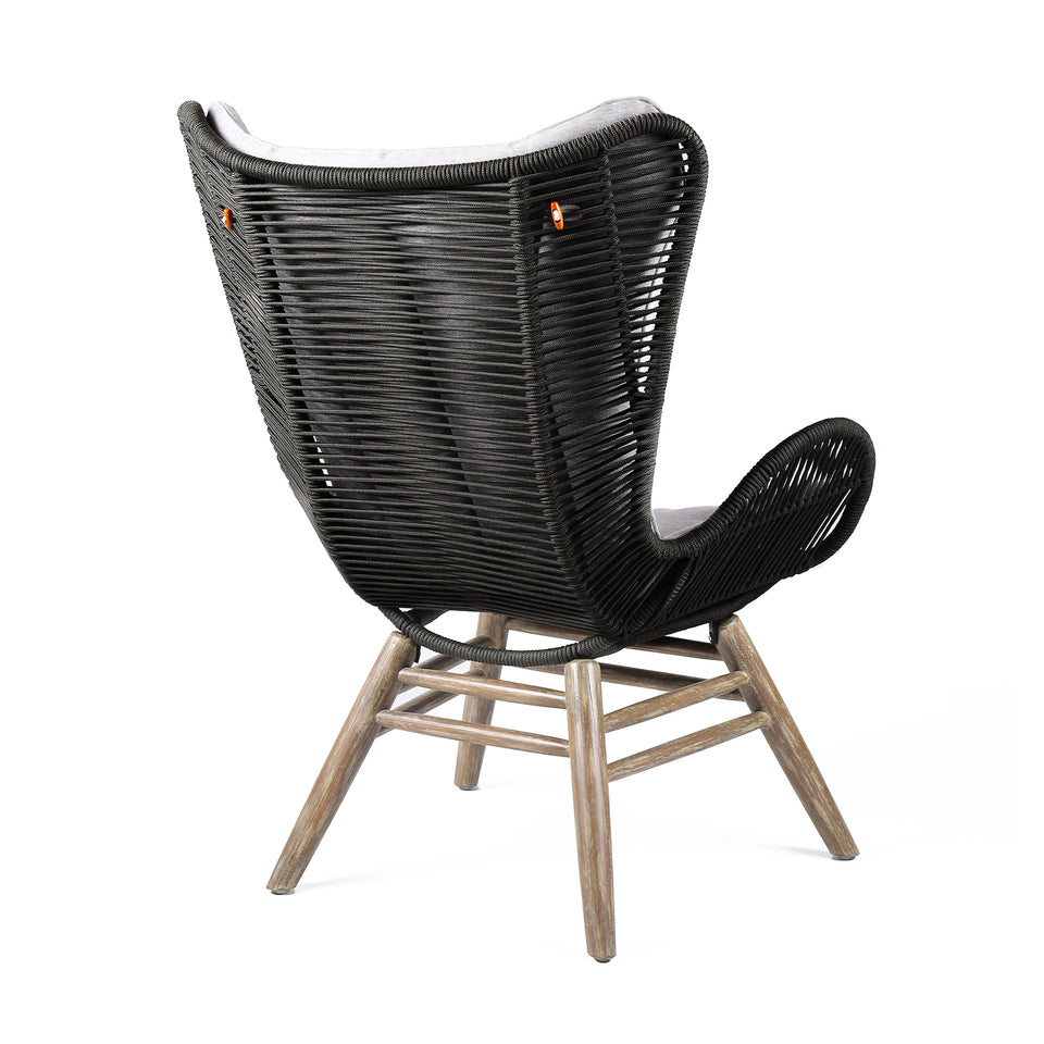 King Indoor Outdoor Lounge Chair in Light Eucalyptus Wood with Truffle Rope and Grey Cushion
