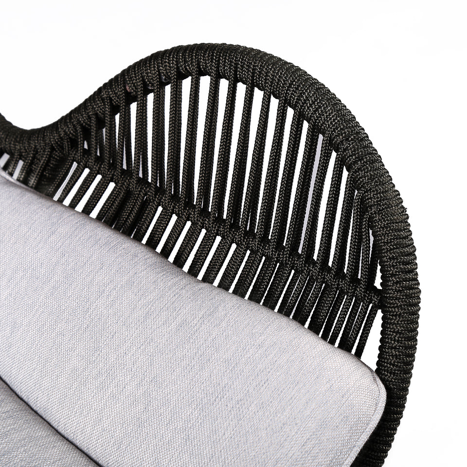King Indoor Outdoor Lounge Chair in Light Eucalyptus Wood with Truffle Rope and Grey Cushion